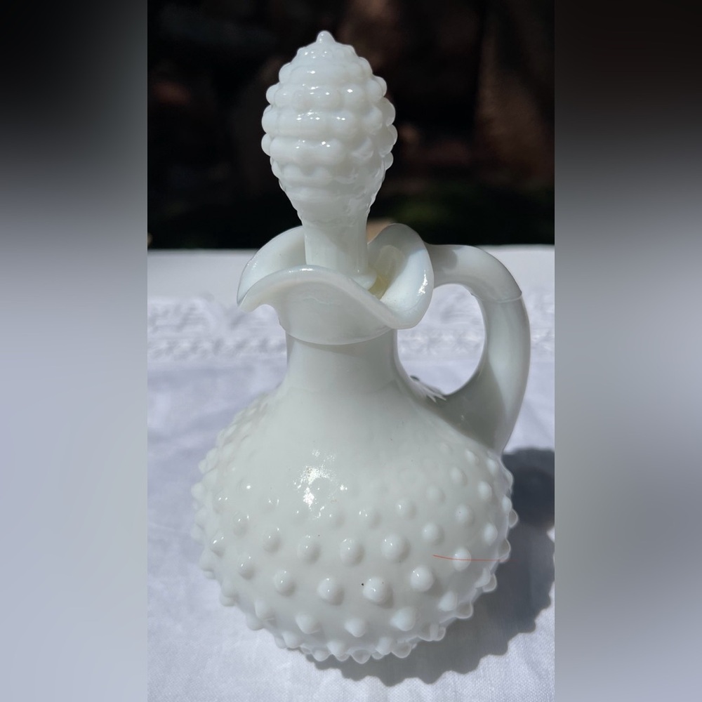 Vintage White-Milk, Perfume Bottle w Stopper-Hobnail Pattern-Excellent Condition
